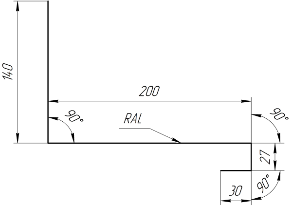 Планка примыкания нижняя к трубе фальц 140x200 мм, Морёный дуб 3D