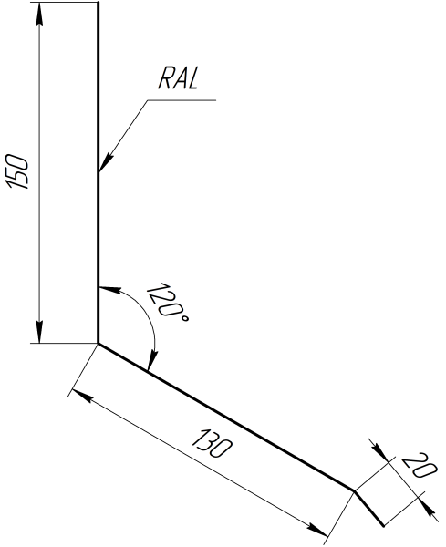 Планка примыкания верхняя к стене фальц 150x130x20 мм, 1015 св. слоновая кость глянцевый