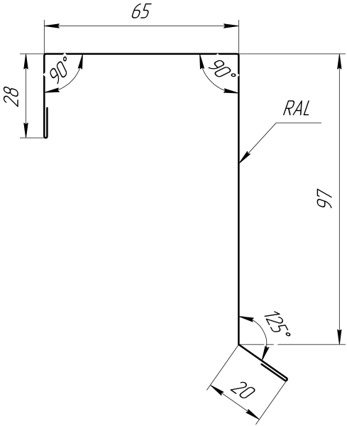 Планка торцевая фальц 65x97 мм, Дуб Кельтик 3D