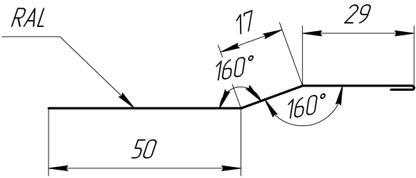 Планка крепёжная фальц 50x17x29 мм, 0,45 3005 винно-красный