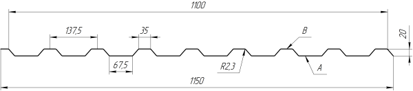 Профнастил С20B 1150/1100x0,65 мм, 6005 зеленый мох глянцевый