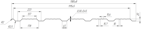 Профнастил К20 1185/1120x0,4 мм, 5021 водная синь глянцевый