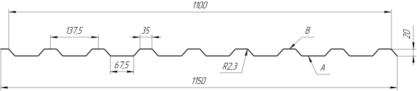 Профнастил С20A 1150/1100х0,45 мм, Дуб Сантана 3D